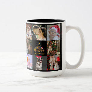 Caneca De Café Em Dois Tons Colagem de Fotos Feliz de Natal