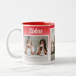 Caneca De Café Em Dois Tons Colagem de Fotos Irmãs. O melhor tipo de terapia