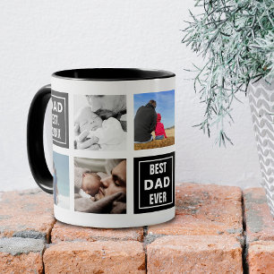 Caneca De Café Em Dois Tons Colagem de Fotos Personalizada e Quadrados de Text