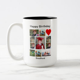Caneca De Café Em Dois Tons Colagem de Fotos Personalizada Moderna de Aniversá