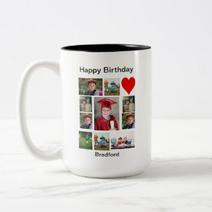 Caneca De Café Em Dois Tons Colagem de Fotos Personalizada Moderna de Aniversá