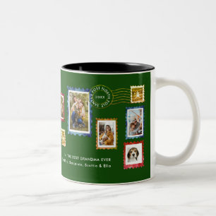 Caneca De Café Em Dois Tons Colagem de Fotos Selos Vintage Natal Vovó