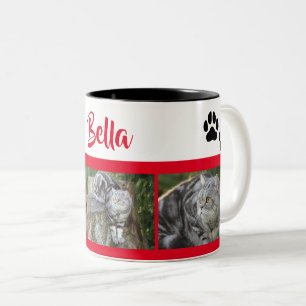 Caneca De Café Em Dois Tons Colagem de Imagens de Gato com Impressões de Pata