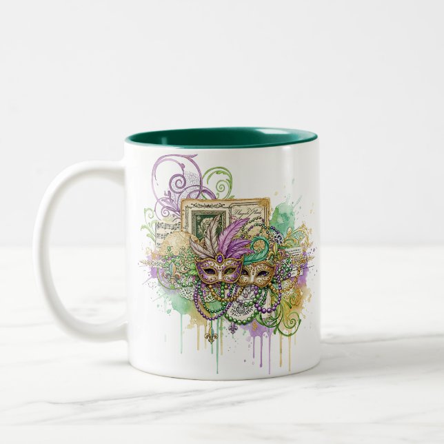 Caneca De Café Em Dois Tons Colagem Splatter Mardi Gras (Esquerda)