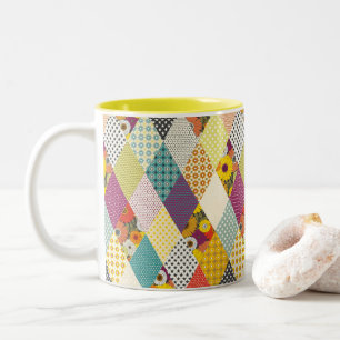 Caneca De Café Em Dois Tons colcha de retalhos florais vintage