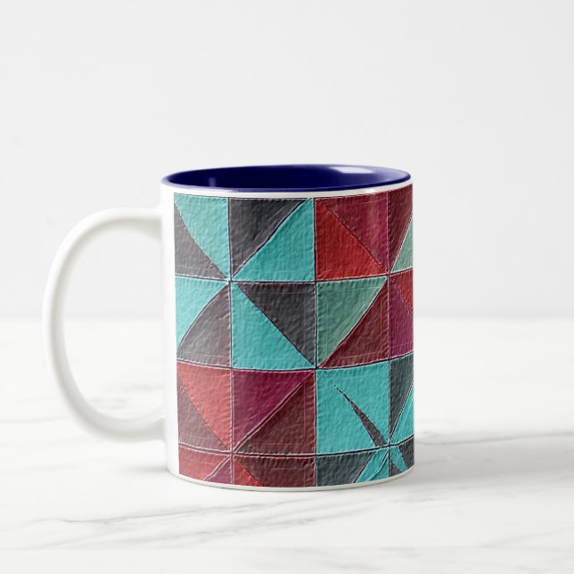 Caneca De Café Em Dois Tons colcha vermelha, azul-turquesa, roxa e cinza (Esquerda)