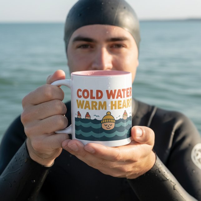 Caneca De Café Em Dois Tons Cold Water Warm Heart – Funny Wild Swimmer Design (Criador carregado)