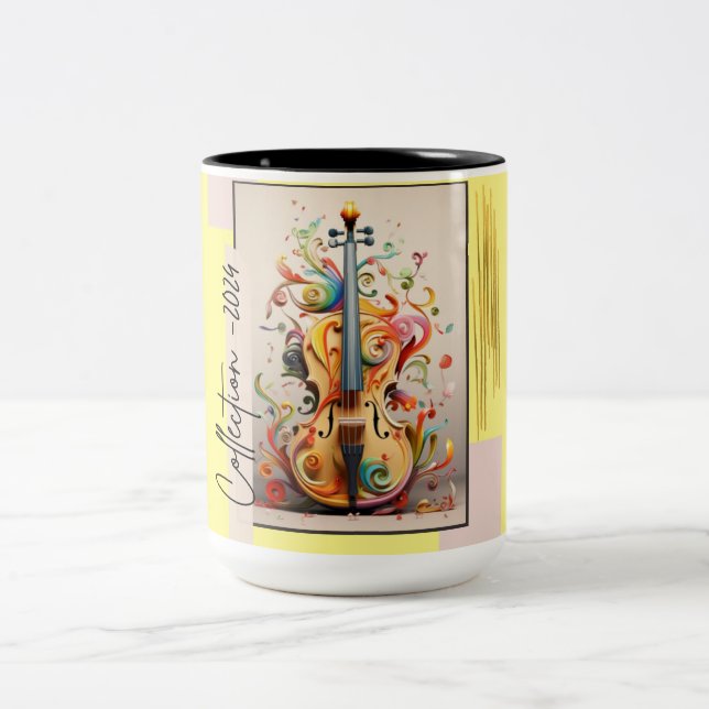 Caneca De Café Em Dois Tons Coleção de Arte Musical - Violino (Centro)