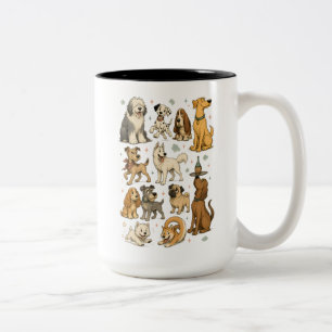 Caneca De Café Em Dois Tons Coleção de Clipart de Raças de Cachorro de Desenho