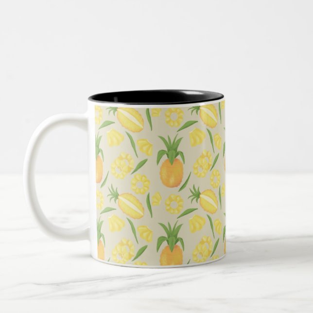 Caneca De Café Em Dois Tons Coleção de padrões da fruta - Ananases (Esquerda)
