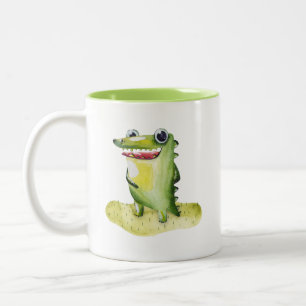 Caneca De Café Em Dois Tons Coletável de Gator de Aquarela Quirky