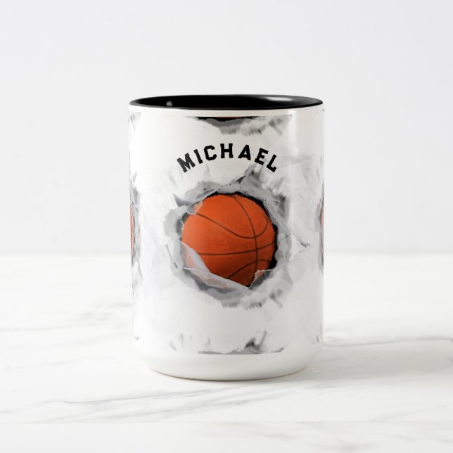 Caneca De Café Em Dois Tons Coletor de Basquete Personalizado (Centro)