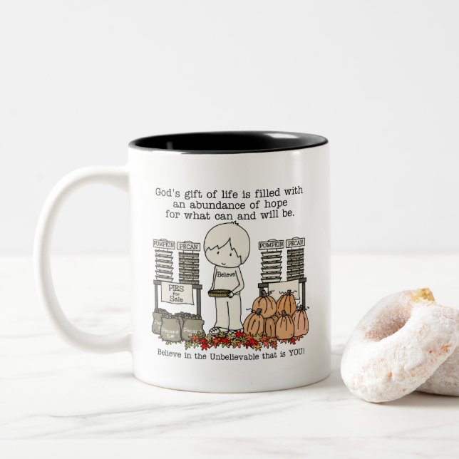 Caneca De Café Em Dois Tons Colheita de Bênção (Com Donut)