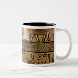 Caneca De Café Em Dois Tons Colher e ploughing, detalham uma descrição