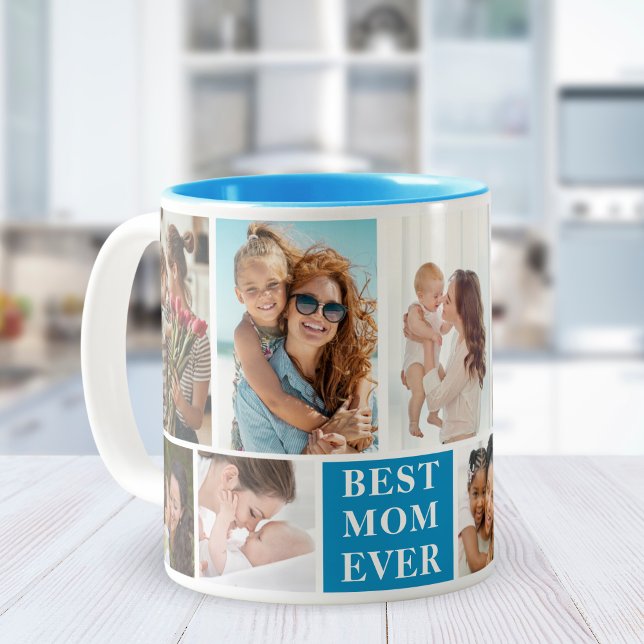 Caneca De Café Em Dois Tons Collage 10 Photos Best Mom Ever (Criador carregado)