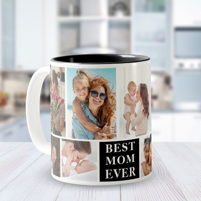 Caneca De Café Em Dois Tons Collage 10 Photos Best Mom Ever (Criador carregado)