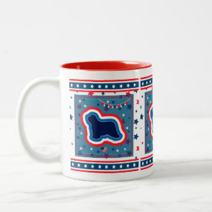 Caneca De Café Em Dois Tons Collie Barbudo Vermelho Branco e Azul 4 de Julho