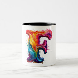 Caneca De Café Em Dois Tons Colorful Liquid Letter "F" Mug – Vibrant 3D Paint 