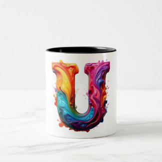 Caneca De Café Em Dois Tons Colorful Liquid Letter "U" Mug – Vibrant 3D Paint