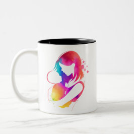 Caneca De Café Em Dois Tons Colorful Watercolor Mother and Baby Coffee Mug