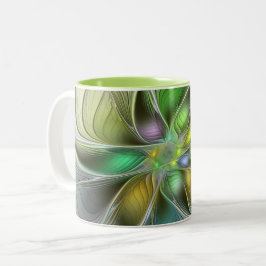 Caneca De Café Em Dois Tons Colorida Fantasy Flor Moderno Abstrato Fractal