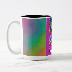 Caneca De Café Em Dois Tons Colorida Groovy Hippie Art Female 15 oz