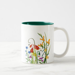 Caneca De Café Em Dois Tons Colorida Watercolor Flores Selvagens Verão