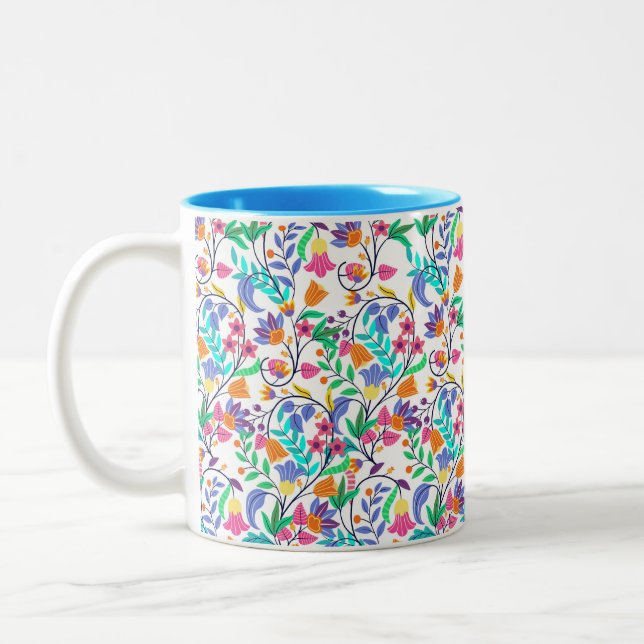 Caneca De Café Em Dois Tons Colourful Exotic Floral Pattern-23147 (Esquerda)