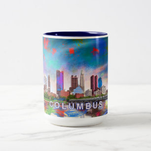Caneca De Café Em Dois Tons Columbus Ohio Abstrato Skyline