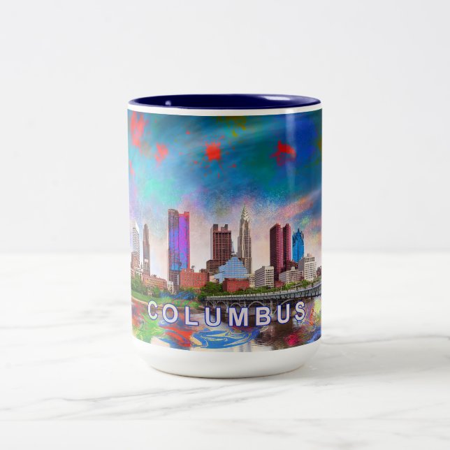 Caneca De Café Em Dois Tons Columbus Ohio Abstrato Skyline (Centro)