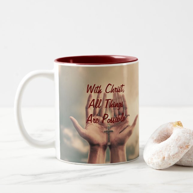 Caneca De Café Em Dois Tons Com Cristo, Café Mug (Com Donut)