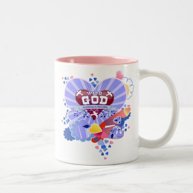 Caneca De Café Em Dois Tons Com Deus Corações (Direita)