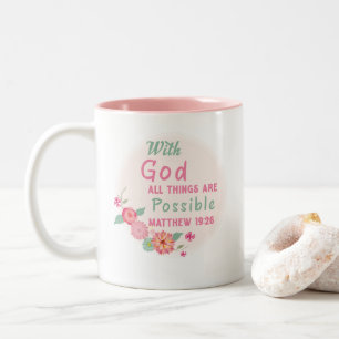 Caneca De Café Em Dois Tons Com Deus Todas As Coisas São Possíveis - Matthew 1