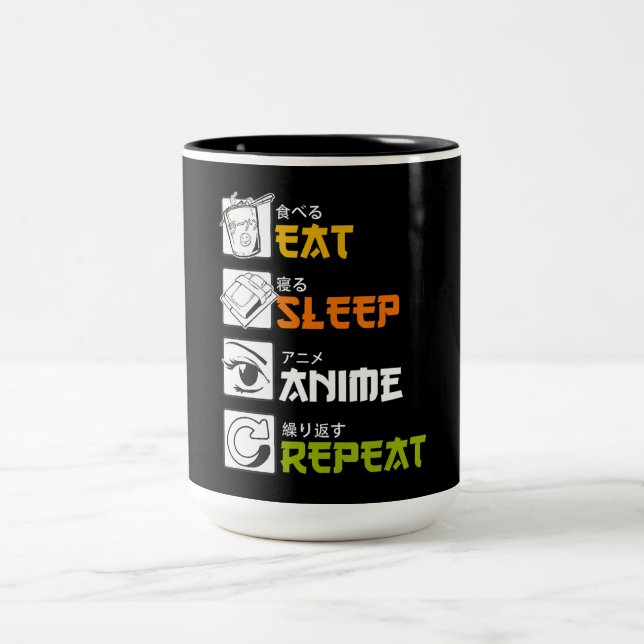 Caneca De Café Em Dois Tons Coma animação de sono Repetir Presente Idea Cospla (Centro)