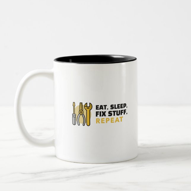 Caneca De Café Em Dois Tons Coma Dormir Consertar Coisas Repetir (Esquerda)