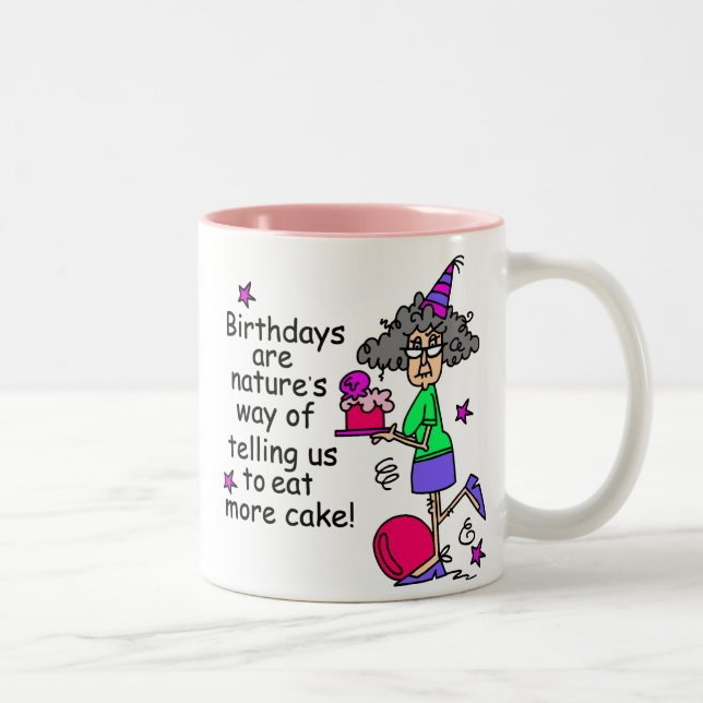 Caneca De Café Em Dois Tons Coma Mais Bolo Humor de Aniversário (Direita)