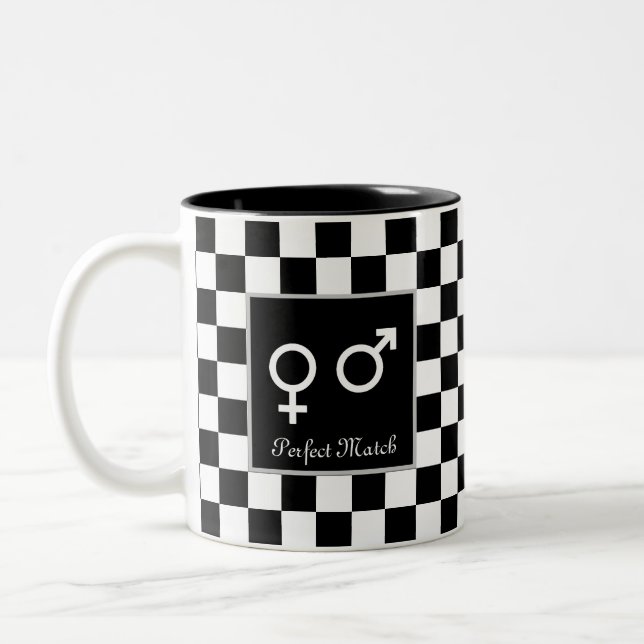 Caneca De Café Em Dois Tons Combinação Perfeita em Xadrez Preto e Branco (Esquerda)