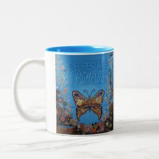 Caneca De Café Em Dois Tons Comemore os miúdos da missão da borboleta (azul
