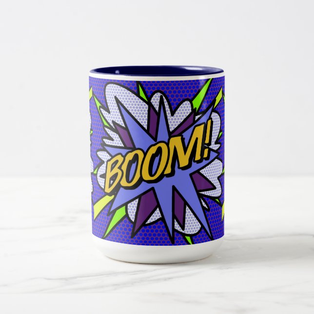Caneca De Café Em Dois Tons Comic Book BOOM Divertido Moderno Legal (Centro)