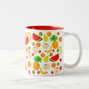 Caneca De Café Em Dois Tons Comida de Fruta Colorida Corta Vegetariana