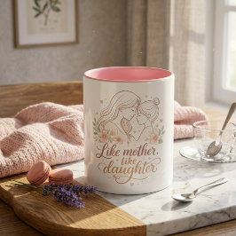 Caneca De Café Em Dois Tons Como Mãe Como Filha - Mariposa Floral Minimalista