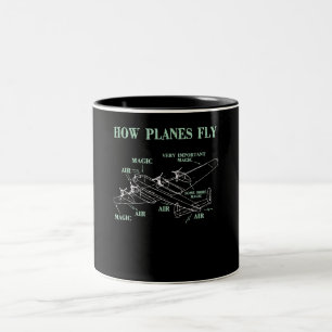 Caneca De Café Em Dois Tons Como os aviões voam Engraçado Piloto de Engenheiro