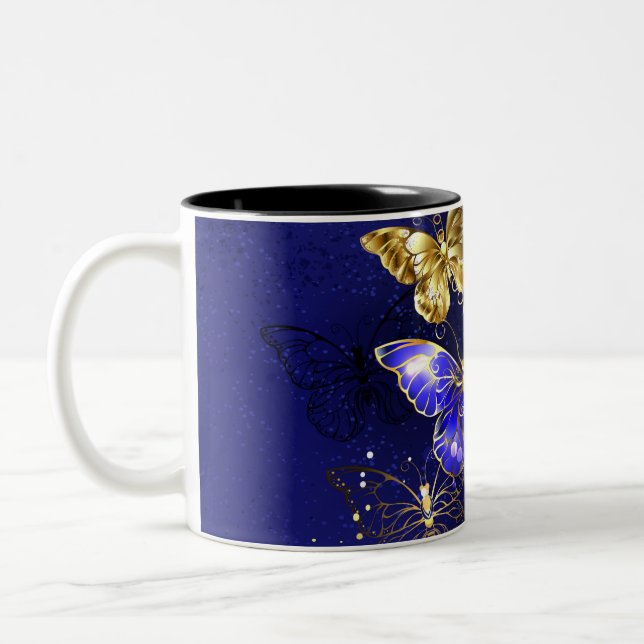 Caneca De Café Em Dois Tons Composição com borboletas de safira (Esquerda)