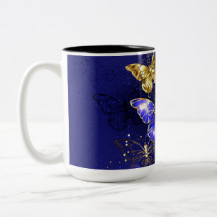 Caneca De Café Em Dois Tons Composição com Borboletas Safira