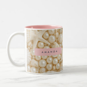 Caneca De Café Em Dois Tons Concha e Pérola Elegantes Personalizadas