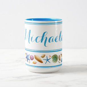 Caneca De Café Em Dois Tons Conchas e faixas