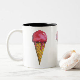 Caneca De Café Em Dois Tons Cone de gelados de morango