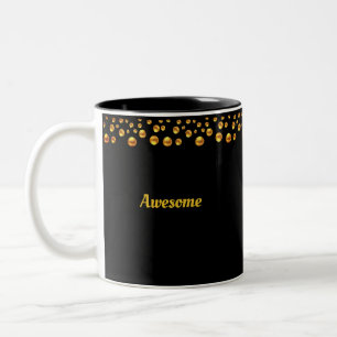 Caneca De Café Em Dois Tons Confetes Dourados & Texto Personalizado em Preto