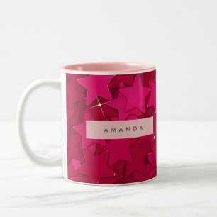 Caneca De Café Em Dois Tons Confetes Personalizados Rosa Neon em Forma de Estr