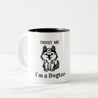 Caneca De Café Em Dois Tons Confie em mim sou DOGTOR - cão de desenho animado